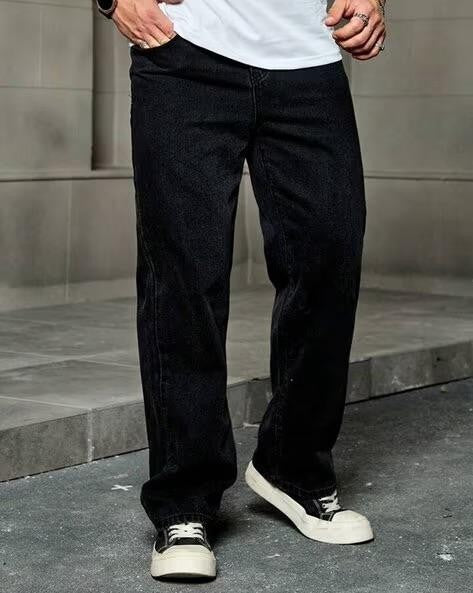 M Q Men’s Black Straight Fit Jeans | Soft Cotton Denim | Mid Rise | Stylish, Comfortable & Durable Daily Casual Wear