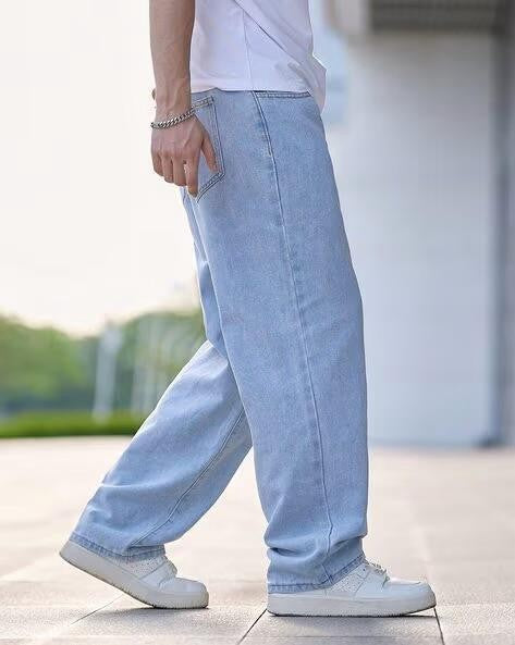 M Q Denim Men Regular Fit Ice Blue Cotton Jeans | Mid Rise | Everyday Comfort