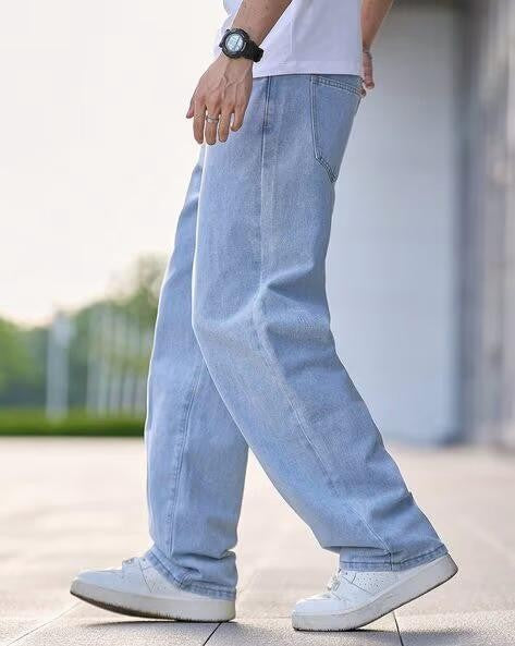 M Q Denim Men Regular Fit Ice Blue Cotton Jeans | Mid Rise | Everyday Comfort