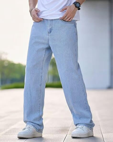 M Q Denim Men Regular Fit Ice Blue Cotton Jeans | Mid Rise | Everyday Comfort
