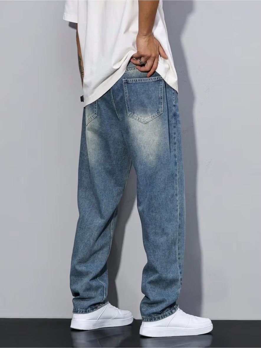 M Q Men’s Straight Fit Cotton Denim Jeans | Mid Rise | Whisker Spray | Light Fade | Light Tint | Everyday Casual Wear