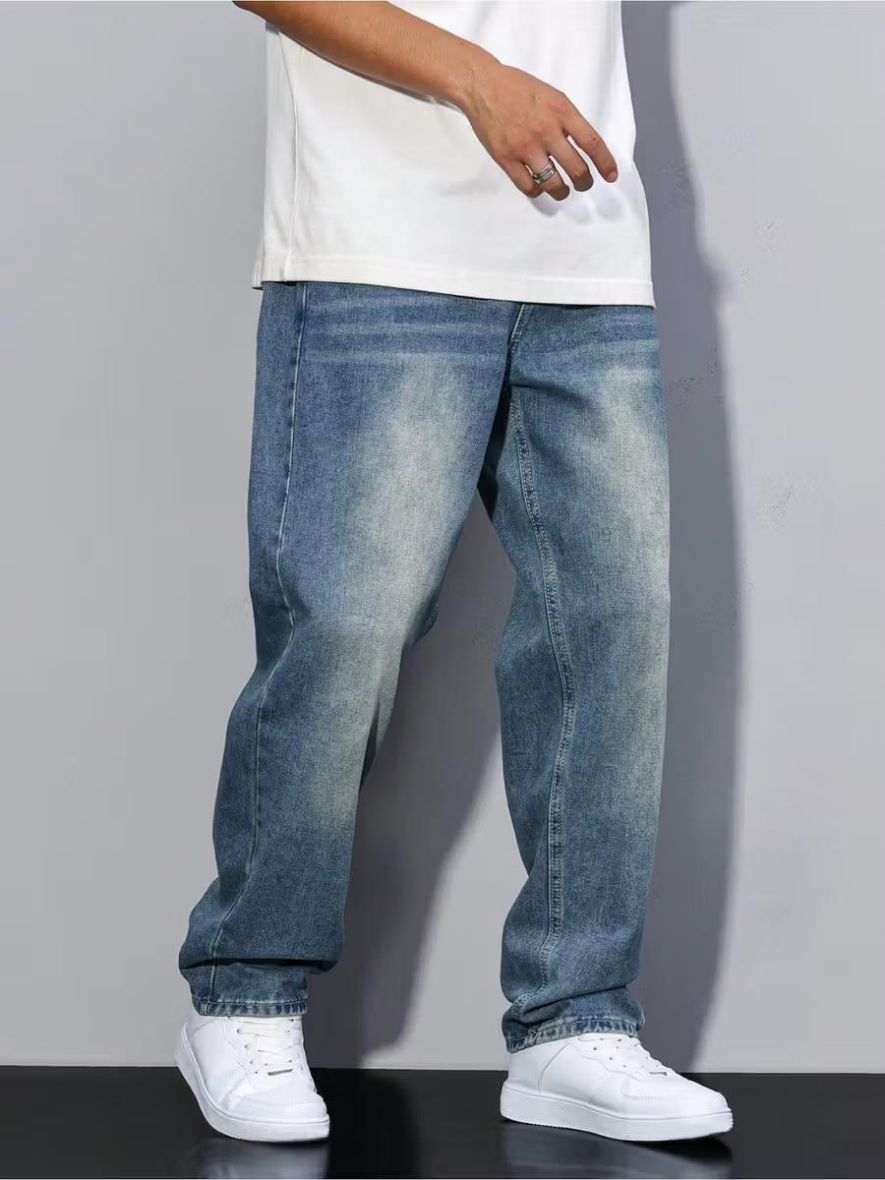 M Q Men’s Straight Fit Cotton Denim Jeans | Mid Rise | Whisker Spray | Light Fade | Light Tint | Everyday Casual Wear