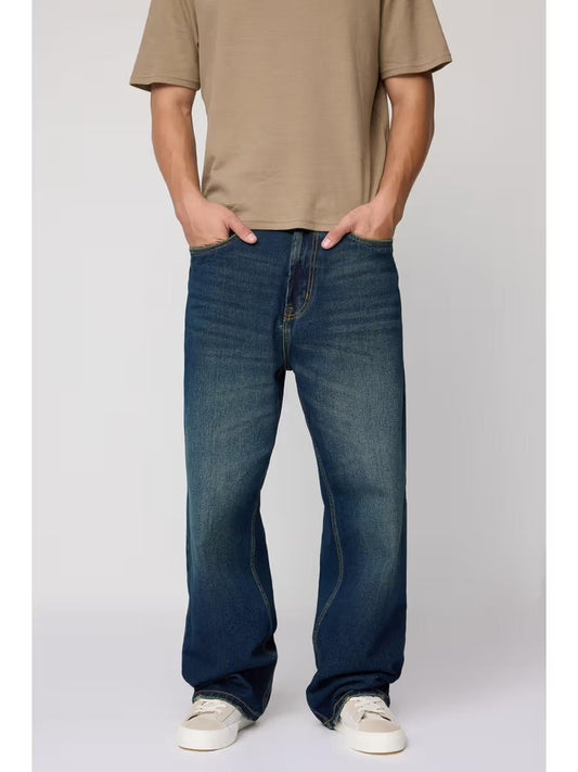 M Q Men’s Straight Fit Cotton Denim Jeans | Mid Rise | Whisker Spray | Light Fade | Tint | Everyday Casual Wear