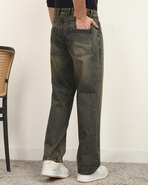 M Q Men’s Straight Fit Cotton Denim Jeans | Mid Rise | Whisker Spray | Light Fade | Rust | Everyday Casual Wear