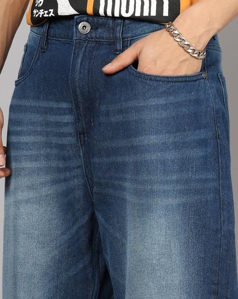 M Q Jeans Men’s Mid Wash Straight Fit Loose Jeans | Whisker Spray Denim | Comfortable Casual Wear | Dark Blue