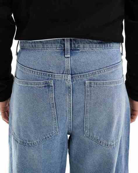 M Q Jeans Men’s Mid Wash Straight Fit Loose Jeans | Whisker Spray Denim | Comfortable Casual Wear | Stone Blue