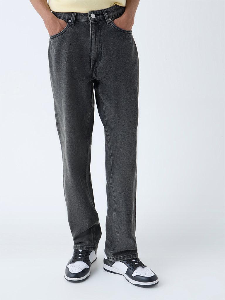 M Q Denim Men’s Straight Fit Charcoal Black Jeans | 100% Cotton Denim | Mid Rise | For Daily Wear