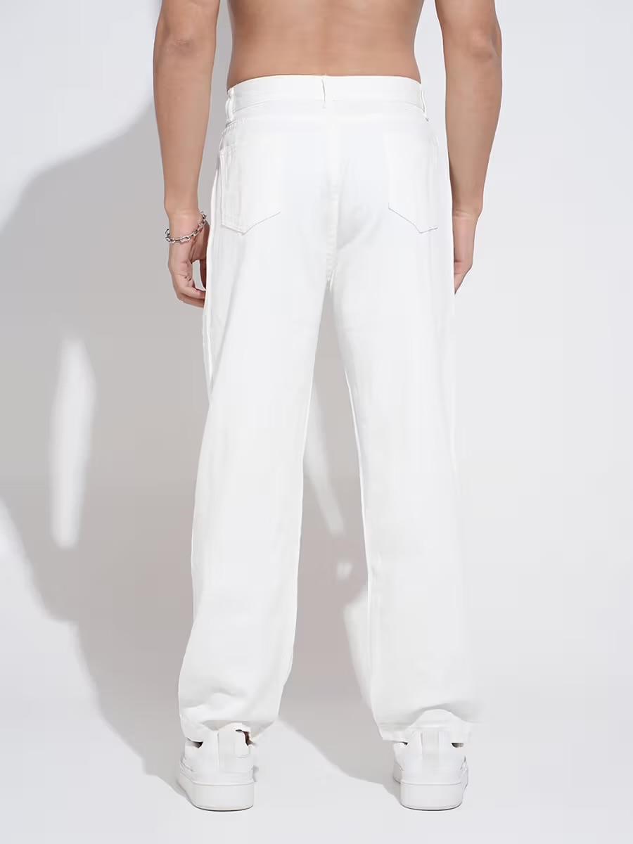 M Q Denim Men Straight Fit Jeans | White Cotton Denim | Mid Rise | Comfortable Casual Wear