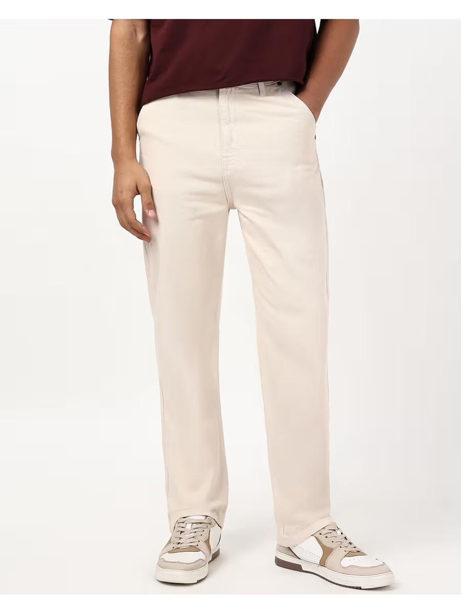 M Q Denim Men’s Beige Straight Fit Cotton Jeans | Mid-Rise | Comfortable & Durable Daily Wear