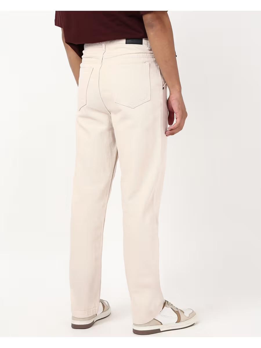 M Q Denim Men’s Beige Straight Fit Cotton Jeans | Mid-Rise | Comfortable & Durable Daily Wear