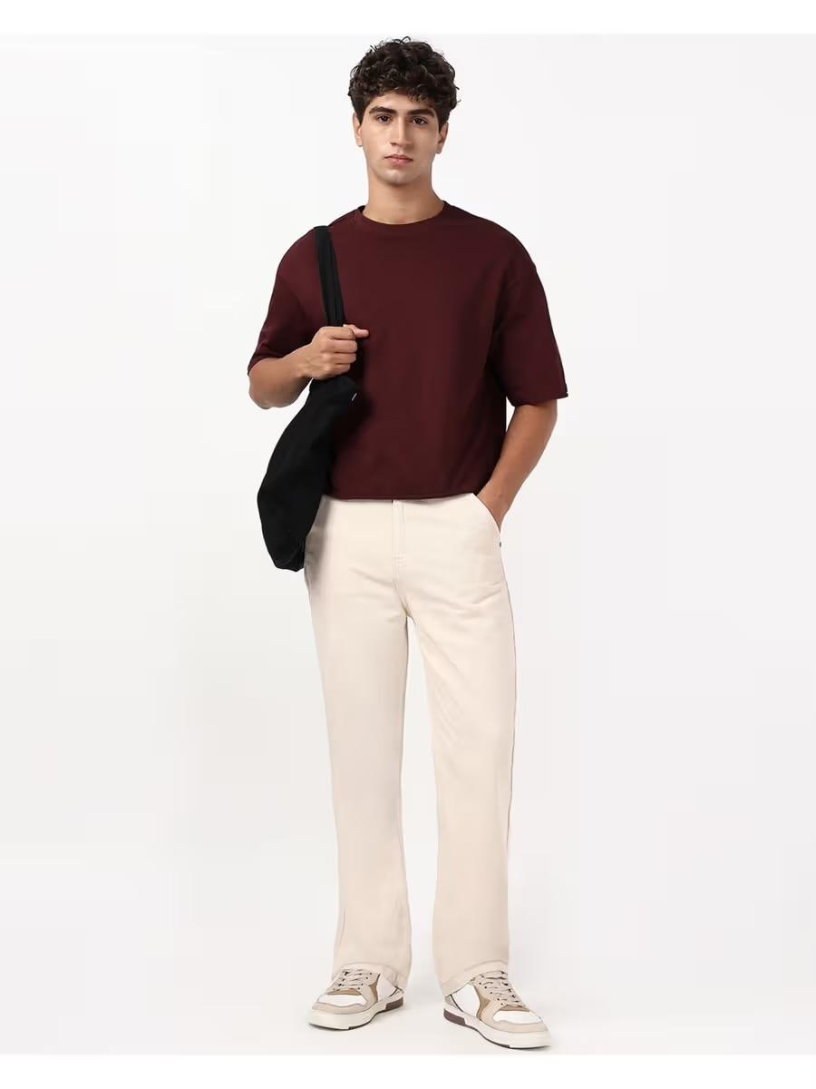 M Q Denim Men’s Beige Straight Fit Cotton Jeans | Mid-Rise | Comfortable & Durable Daily Wear