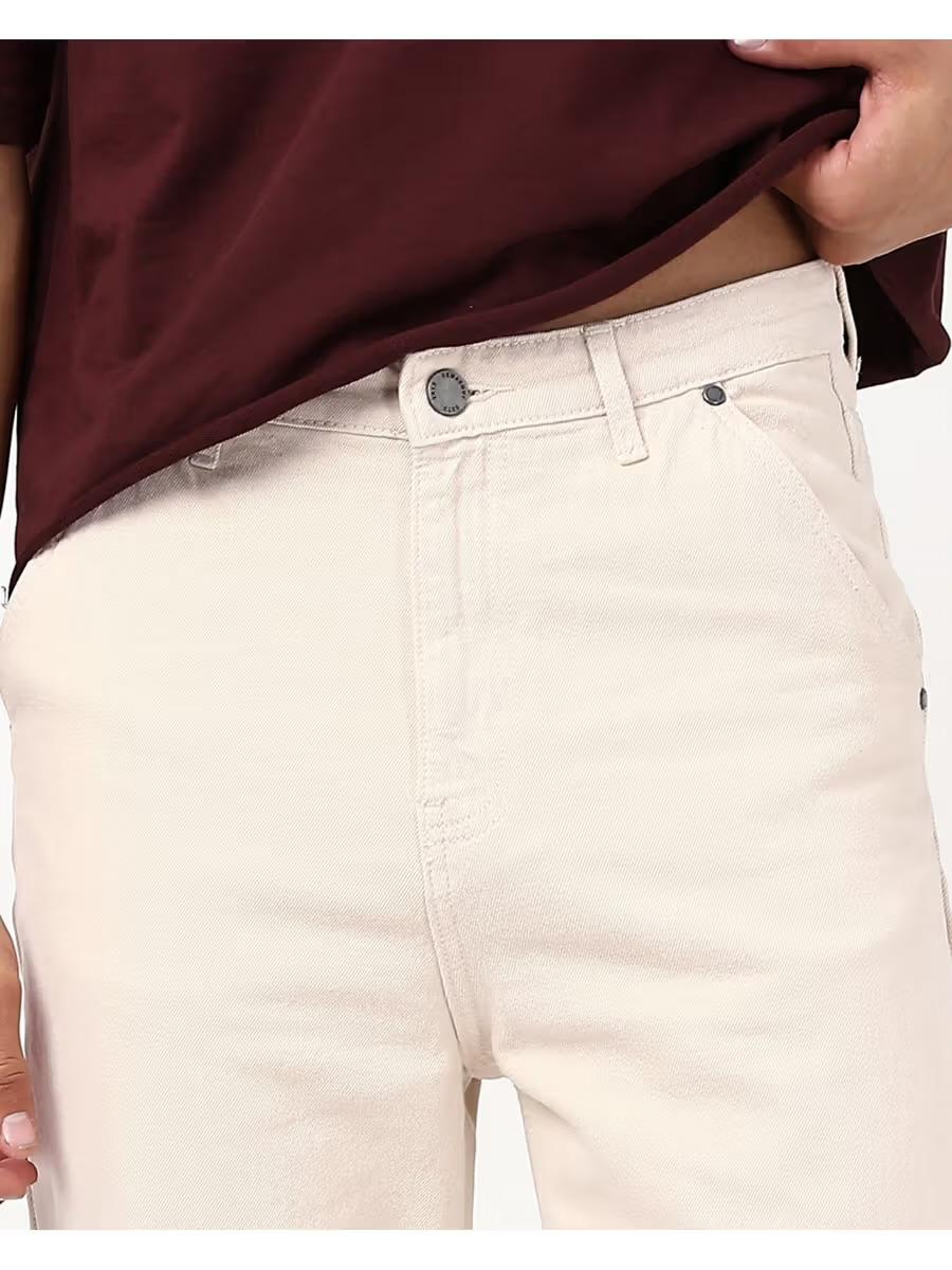 M Q Denim Men’s Beige Straight Fit Cotton Jeans | Mid-Rise | Comfortable & Durable Daily Wear