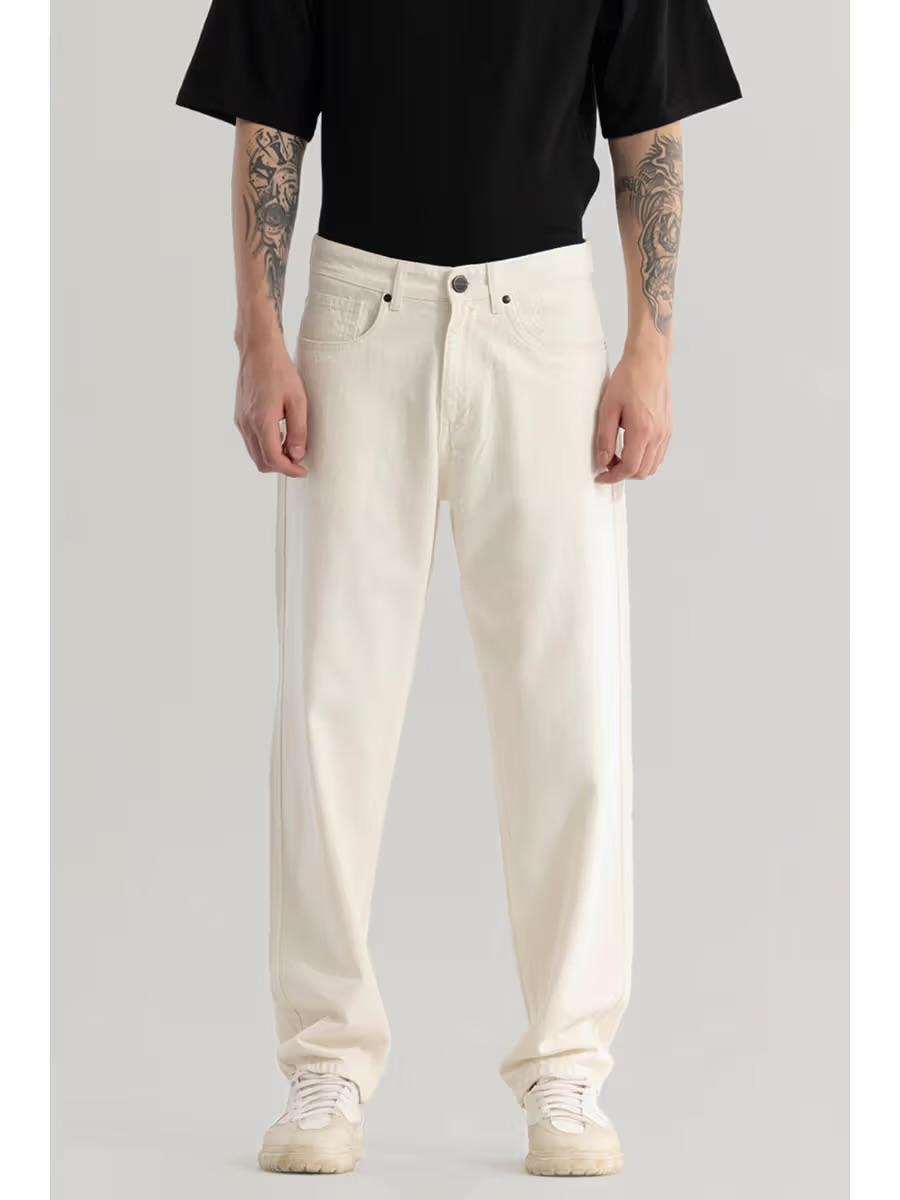 M Q Denim Men Cream Straight Fit Denim Jeans | Mid Rise | Soft Cotton Fabric | Everyday Style