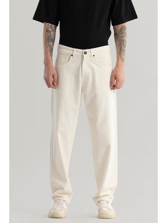 M Q Denim Men Cream Straight Fit Denim Jeans | Mid Rise | Soft Cotton Fabric | Everyday Style