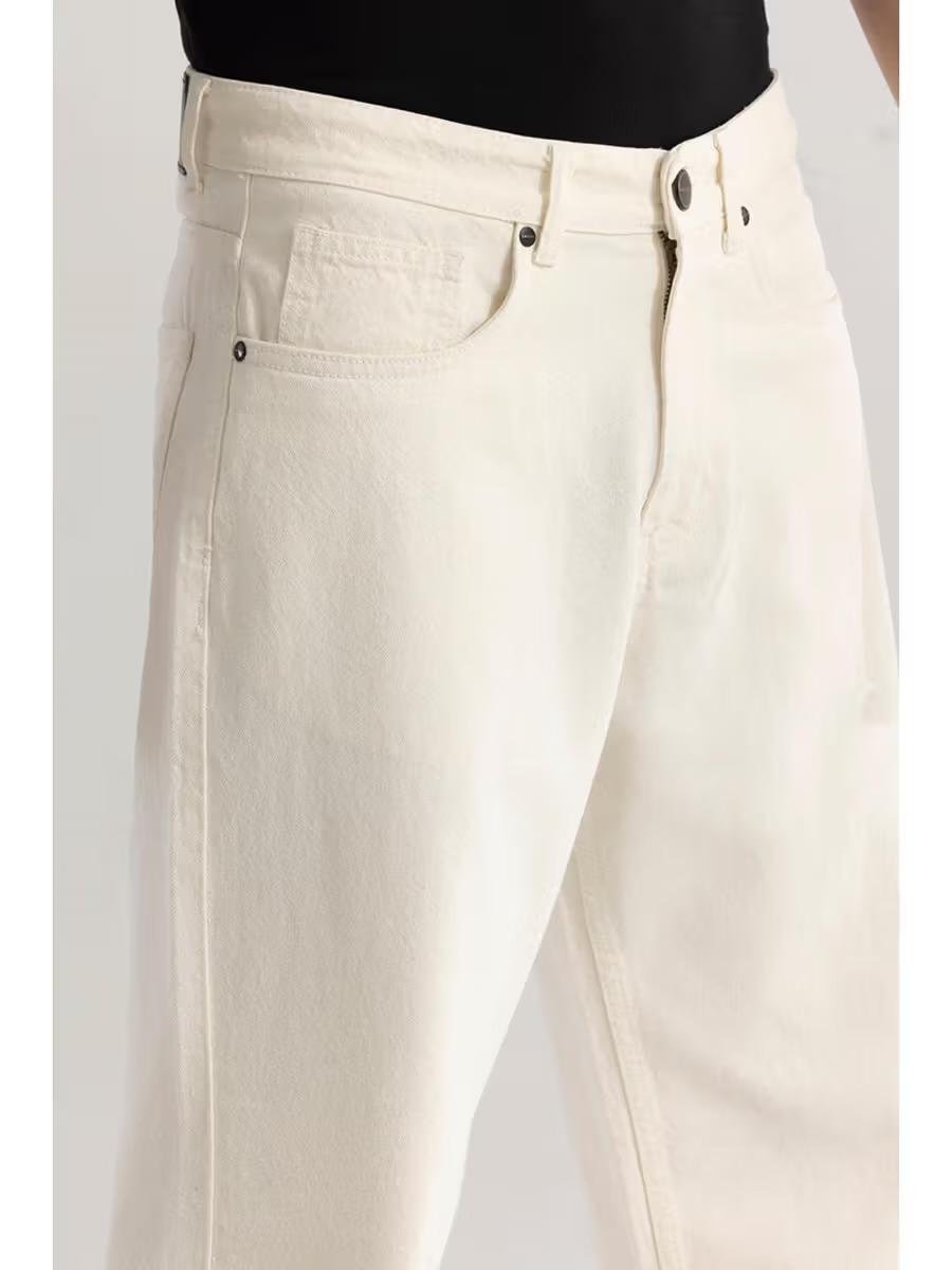 M Q Denim Men Cream Straight Fit Denim Jeans | Mid Rise | Soft Cotton Fabric | Everyday Style