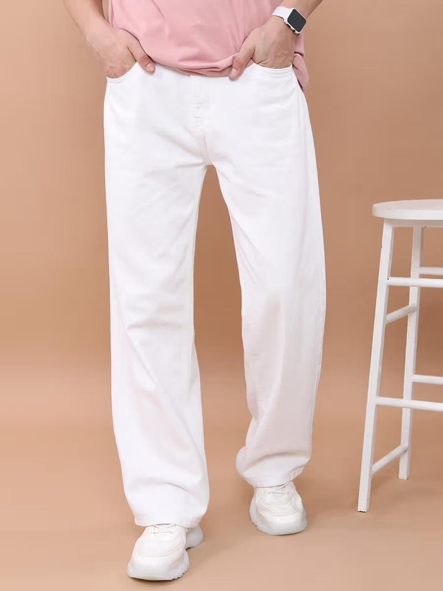 M Q Denim Men’s Straight Fit White Jeans | 100% Cotton Denim | Mid Rise | For Daily Wear