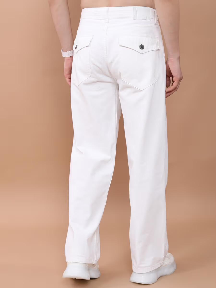 M Q Denim Men’s Straight Fit White Jeans | 100% Cotton Denim | Mid Rise | For Daily Wear