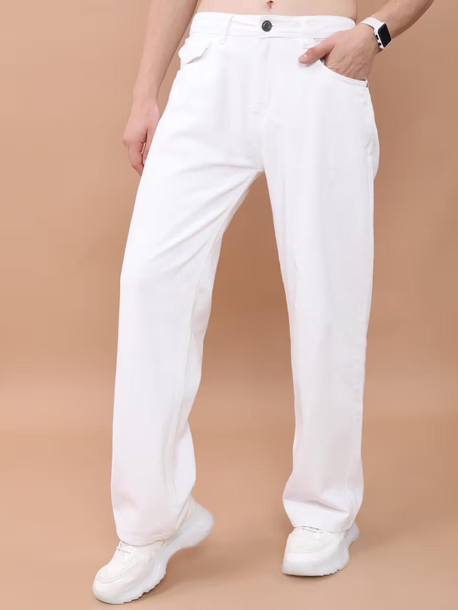 M Q Denim Men’s Straight Fit White Jeans | 100% Cotton Denim | Mid Rise | For Daily Wear