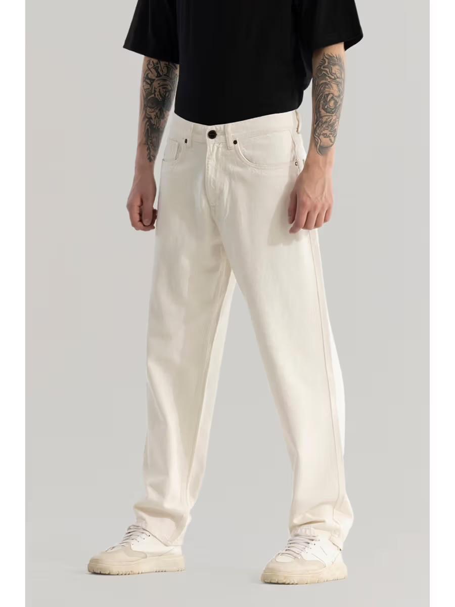 M Q Denim Men Cream Straight Fit Denim Jeans | Mid Rise | Soft Cotton Fabric | Everyday Style