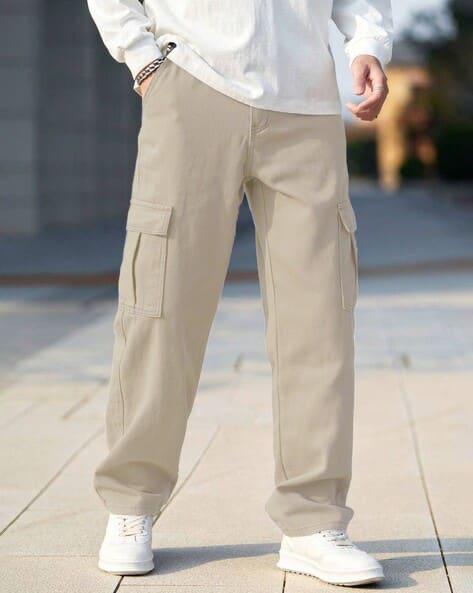 M Q Denim Men Beige Cargo Jeans | Mid Rise | 100% Cotton | Six Pocket Utility Denim | For Casual Wear