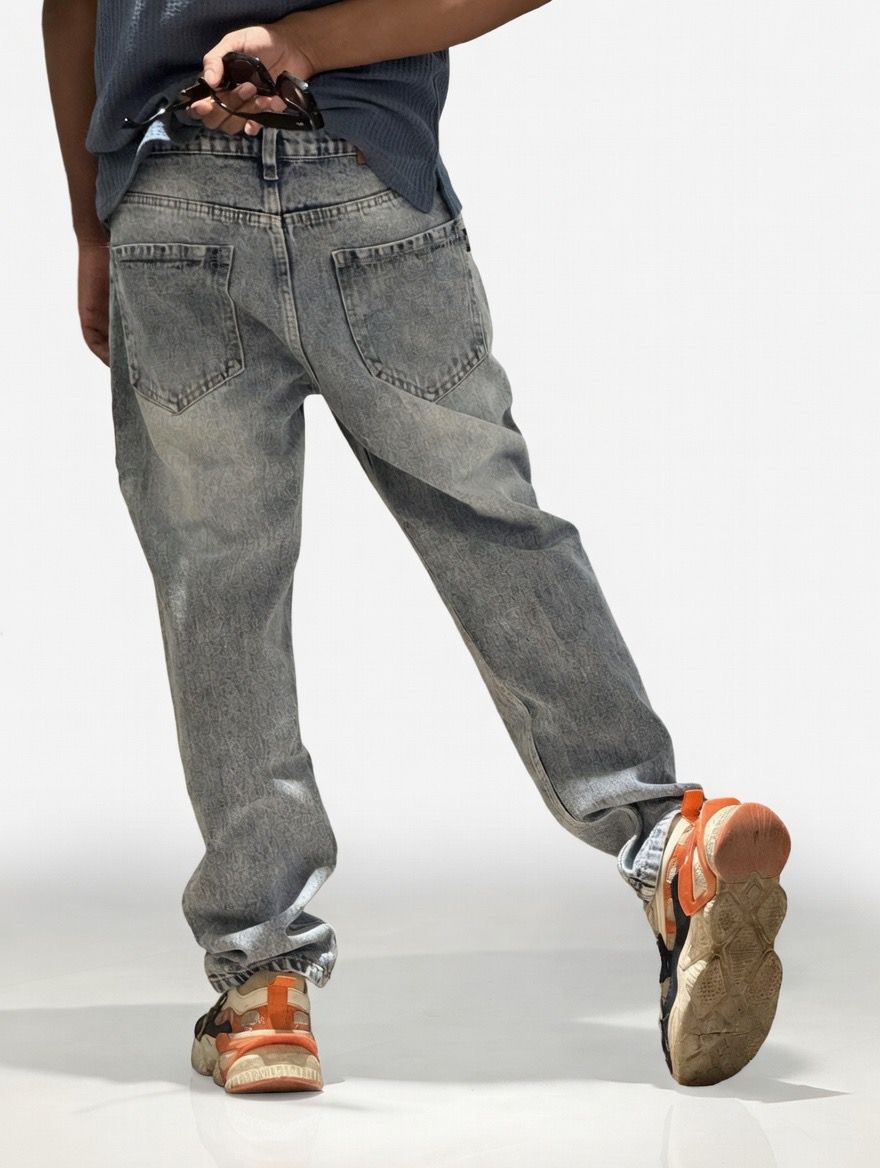 M Q Denim Ice Ballblast Tapered Leg Jeans for Men | Relaxed Fit | Washed Denim Streetwear