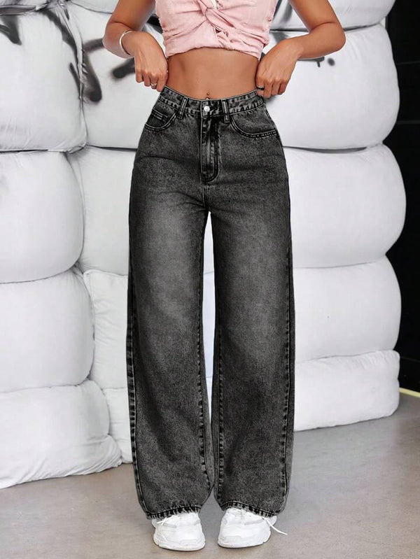 me Queen wide leg flare loose fit baggy women's Charcoal Black jeans