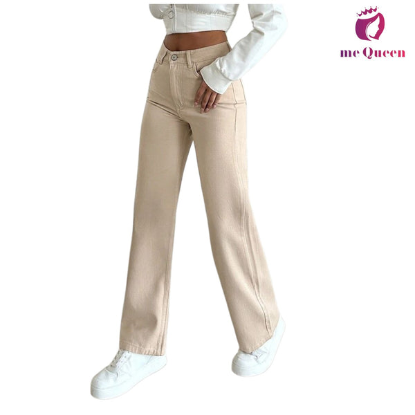 me Queen wide leg flare loose fit baggy women's Beige Color jeans