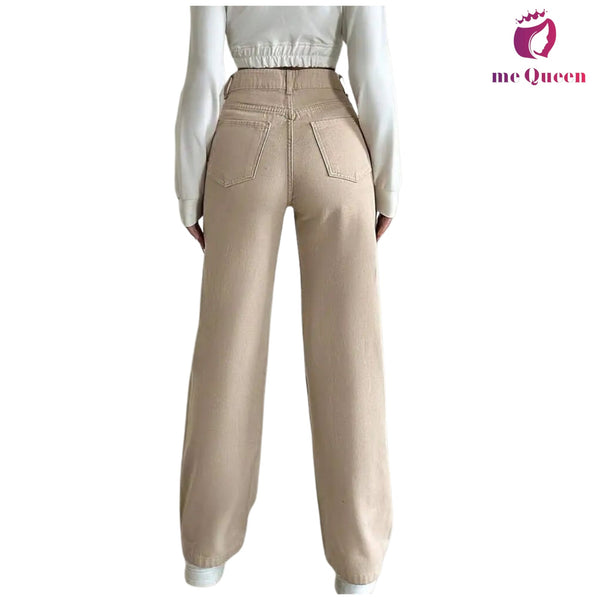 me Queen wide leg flare loose fit baggy women's Beige Color jeans