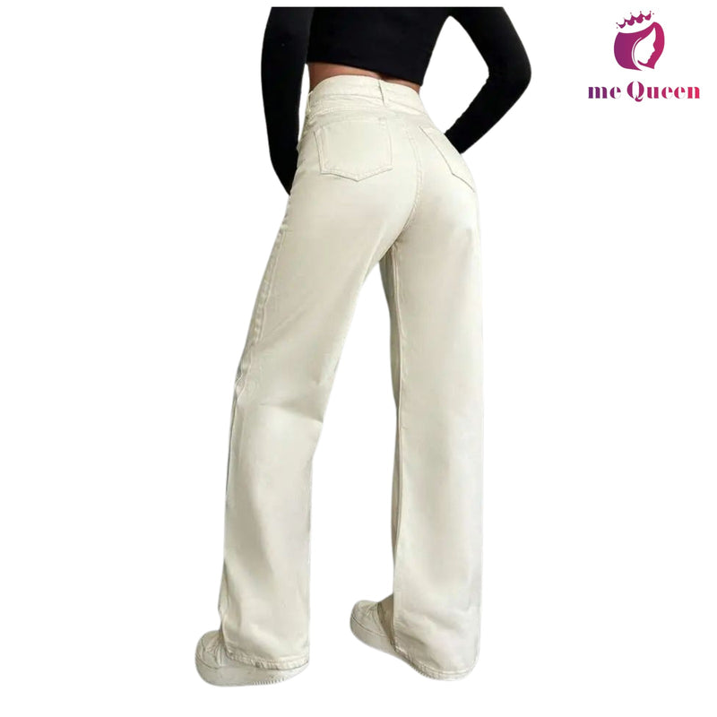 me Queen wide leg flare loose fit baggy women's off White Color jeans