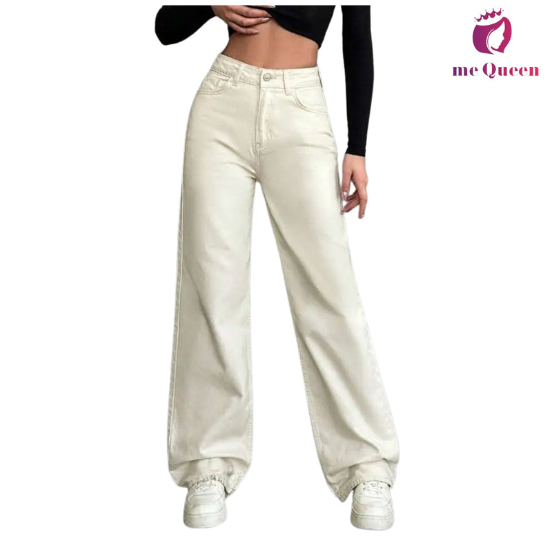 me Queen wide leg flare loose fit baggy women's off White Color jeans