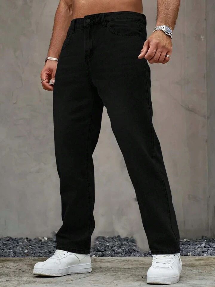 MQ Denim Men's Black Straight Fit Stylish Non Stretch Mid Rise Pure Cotton Crafted with Premium Fabric Relaxed Jeans Available in Variety of Colour