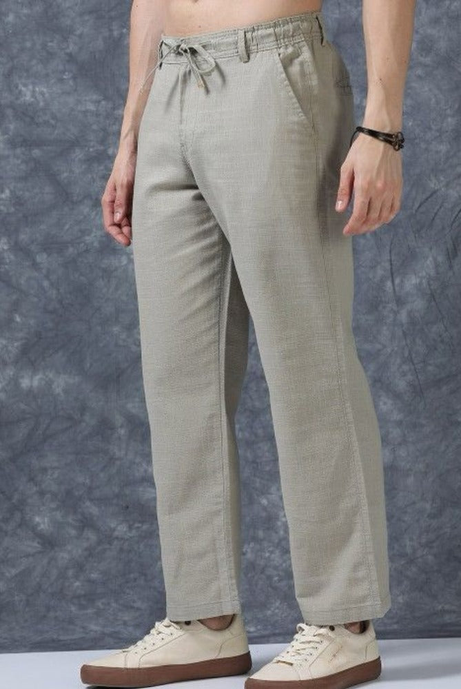 MQ Denims Men's Relaxed Fit Stylish Linen Green Pants – Lightweight, Breathable, and Versatile Casual Wear