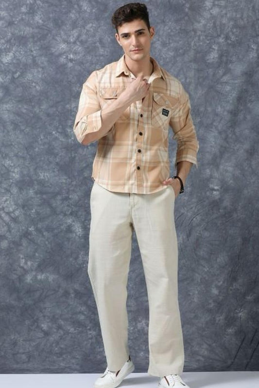 MQ Denims Men's Relaxed Fit Stylish Beige Linen Pants – Lightweight, Breathable, and Versatile Casual Wear