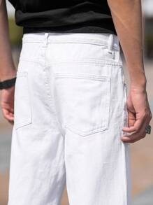 M Q Denim Men Regular Fit White Cotton Jeans | Mid Rise | Everyday Comfort