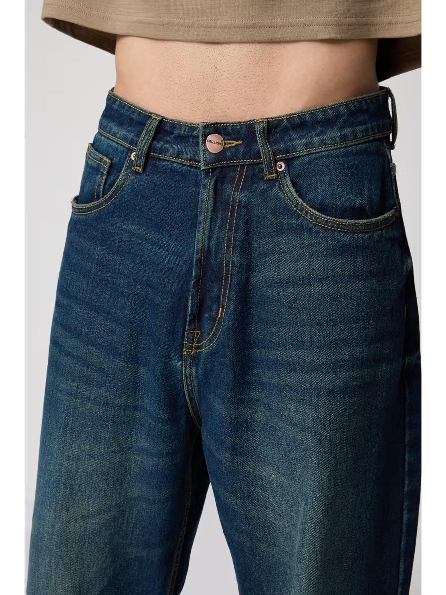 M Q Men’s Straight Fit Cotton Denim Jeans | Mid Rise | Whisker Spray | Light Fade | Tint | Everyday Casual Wear