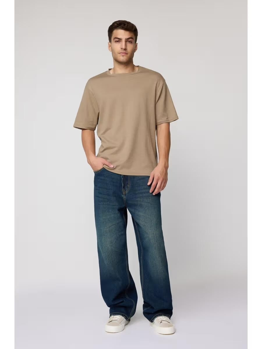 M Q Men’s Straight Fit Cotton Denim Jeans | Mid Rise | Whisker Spray | Light Fade | Tint | Everyday Casual Wear