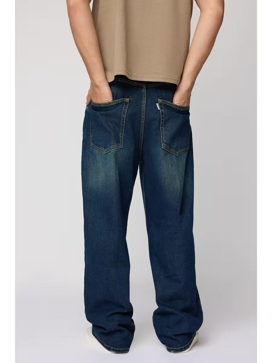 M Q Men’s Straight Fit Cotton Denim Jeans | Mid Rise | Whisker Spray | Light Fade | Tint | Everyday Casual Wear