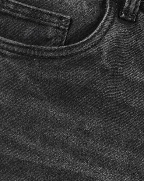 M Q Men’s Straight Fit Loose Jeans | Mid Wash Whisker Spray Denim | Comfortable Heavy Cotton | Casual Wear | Black