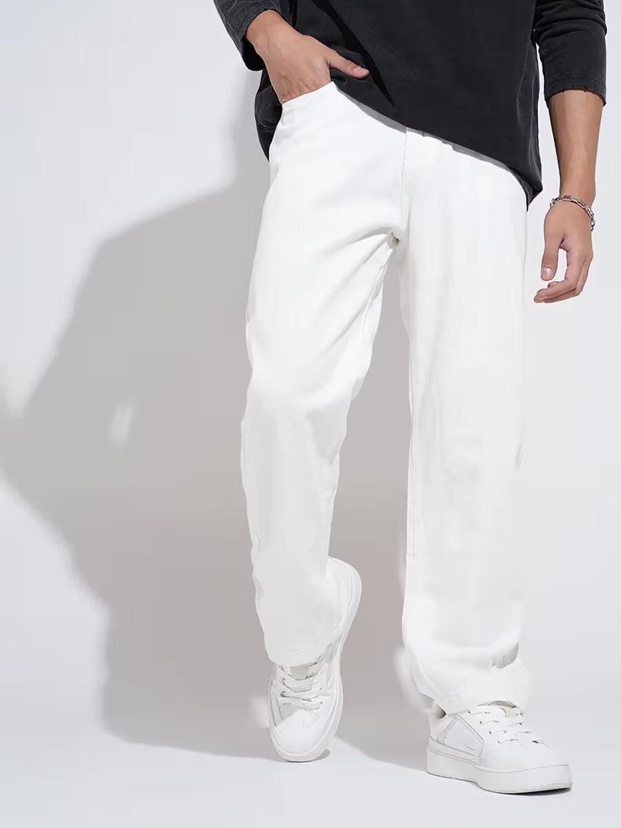M Q Denim Men Straight Fit Jeans | White Cotton Denim | Mid Rise | Comfortable Casual Wear