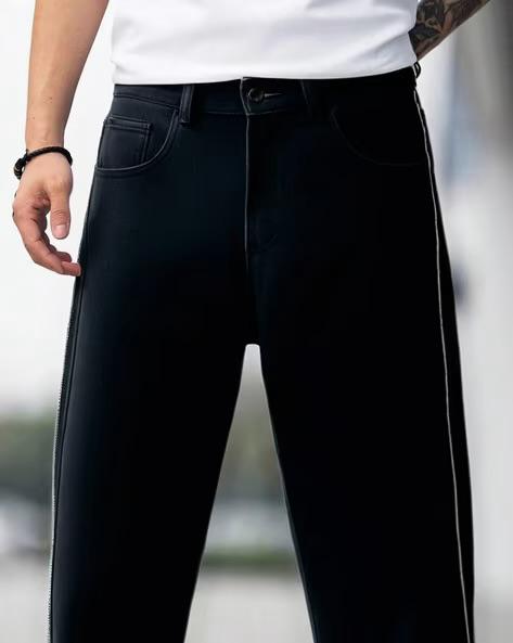 M Q Men’s Black Straight Fit Jeans | Soft Cotton Denim | Mid-Rise Comfort | Everyday Casual Style