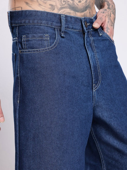 M Q Denim Jeans Men's Regular Fit 100% Dark Blue Cotton Jeans | Soft, Durable Denim | Mid Rise Casual Stylish Comfort Wear for Daily Use