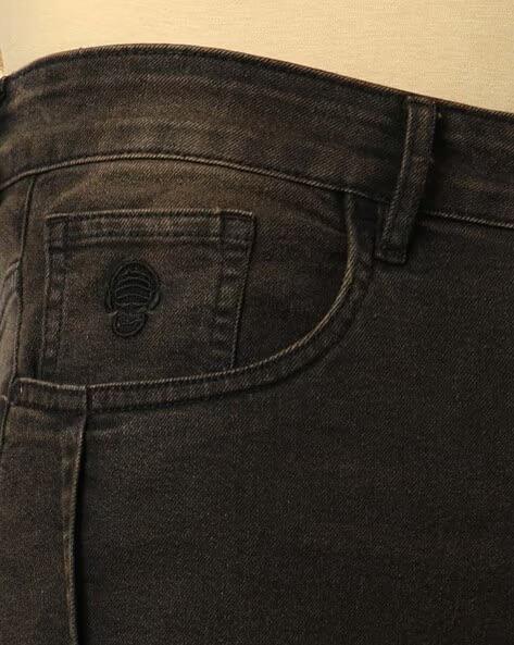 M Q Men’s Straight Fit Loose Jeans | Mid Wash Whisker Spray Denim | Comfortable Heavy Cotton | Casual Wear | Rust