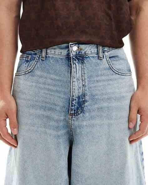 M Q Jeans Men’s Mid Wash Straight Fit Loose Jeans | Whisker Spray Denim | Comfortable Casual Wear | Light Tint