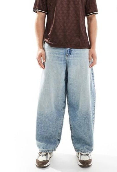 M Q Jeans Men’s Mid Wash Straight Fit Loose Jeans | Whisker Spray Denim | Comfortable Casual Wear | Light Tint