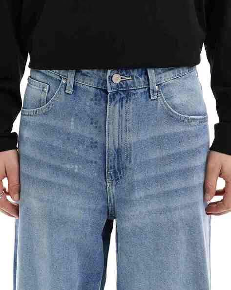 M Q Jeans Men’s Mid Wash Straight Fit Loose Jeans | Whisker Spray Denim | Comfortable Casual Wear | Stone Blue