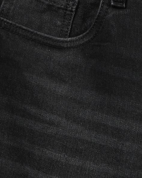 M Q Men’s Straight Fit Loose Jeans | Mid Wash Whisker Spray Denim | Comfortable Heavy Cotton | Casual Wear | Black