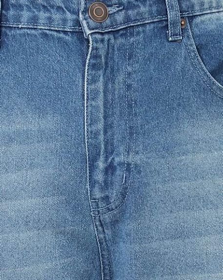 M Q Men’s Straight Fit Loose Jeans | Mid Wash Whisker Spray Denim | Comfortable Heavy Cotton | Casual Wear | Stone Blue